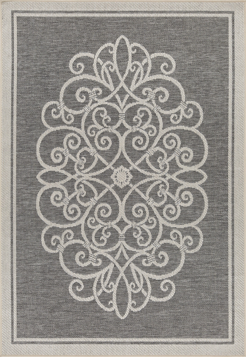 14 Gray Medallion Oriental Indoor-Outdoor Area Rug