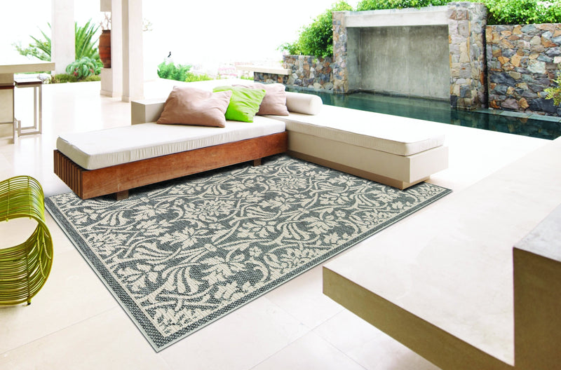 16 Gray Damask Oriental Indoor-Outdoor Area Rug