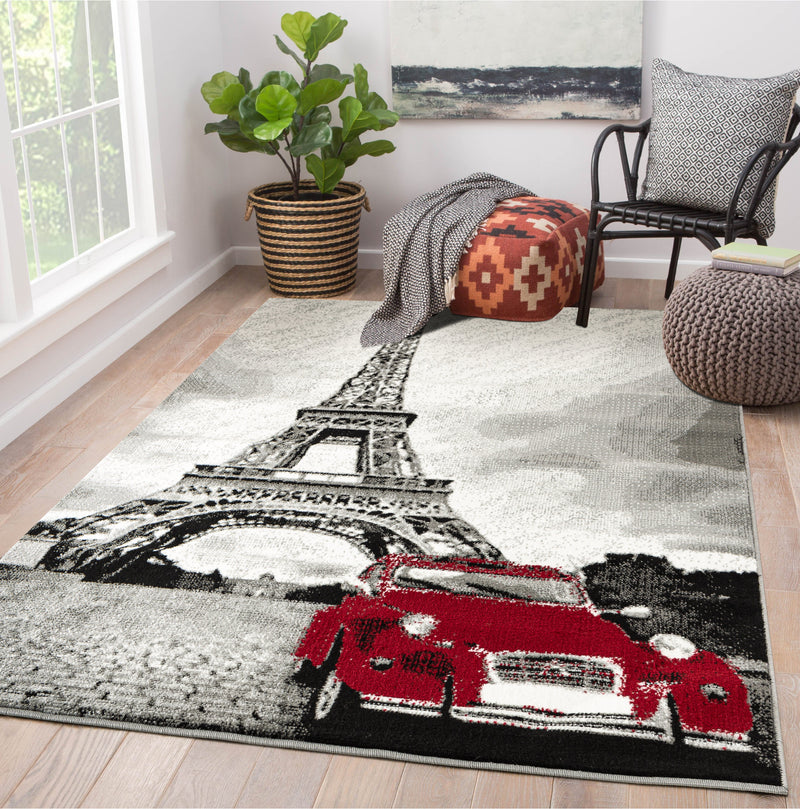 Marie Gray Red Eiffel Tower Paris Contemporary Area Rugs