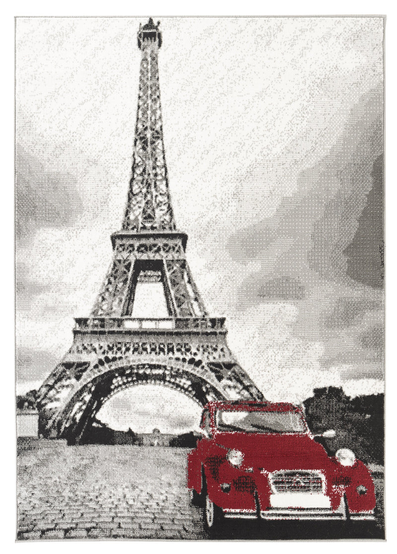 Paris Gray Red Eiffel Tower Paris Contemporary Area Rugs