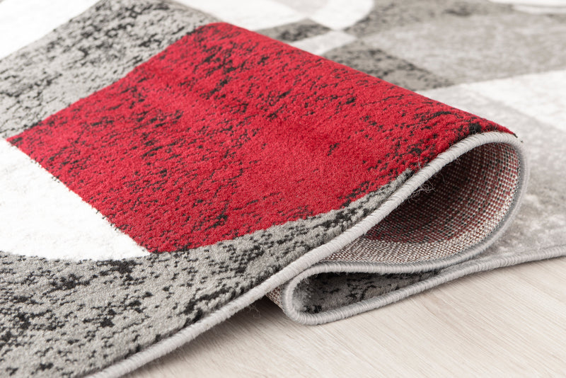 Keira Gray Red Abstract Contemporary Area Rugs