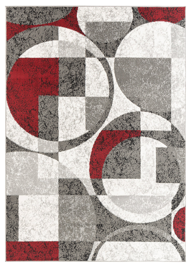 Keira Gray Red Abstract Contemporary Area Rugs