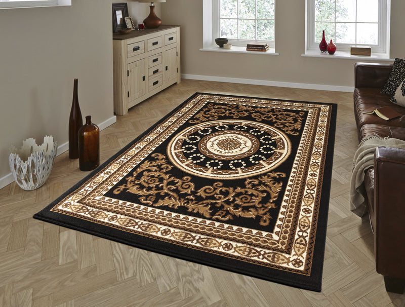 Sahar Black Traditional Medallion Area Rugs