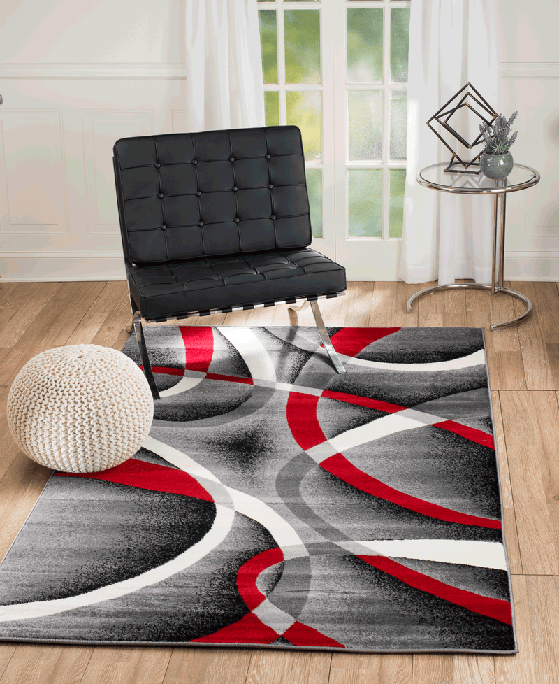 Dahlia Gray Red Contemporary Area Rugs