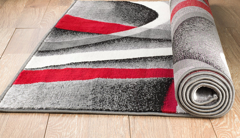 Dahlia Gray Red Contemporary Area Rugs