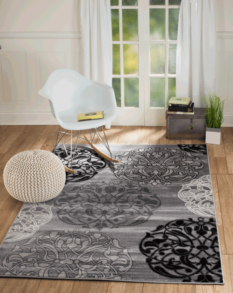 Atlas Gray Black Contemporary Area Rugs