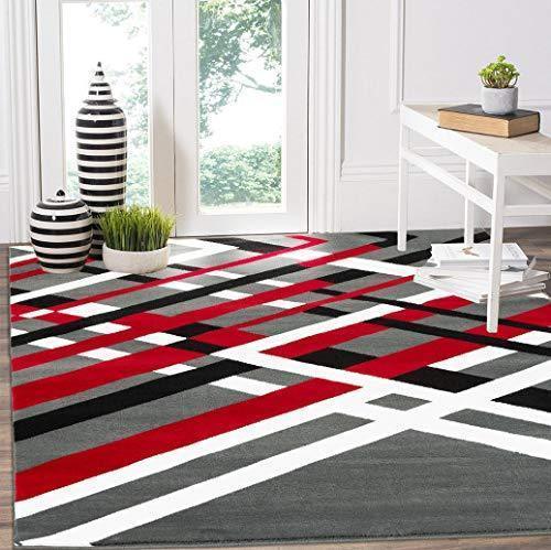 Orion Gray Red Abstract Contemporary Area Rugs