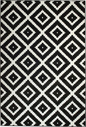 Maverick Black White Diamond Design Contemporary Area Rugs