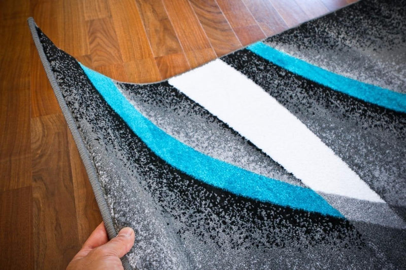 Gray Turquoise Swirl Abstract Contemporary Modern Rugs