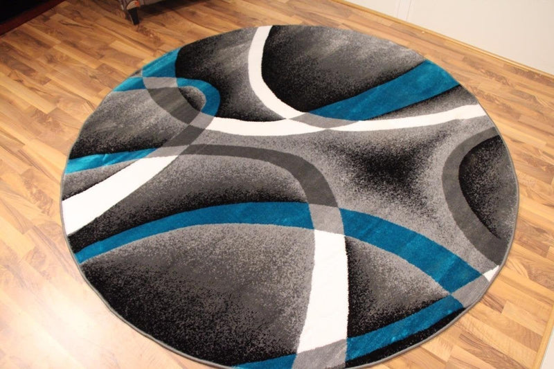 Gray Turquoise Swirl Abstract Contemporary Modern Rugs ( 6 Foot Round)