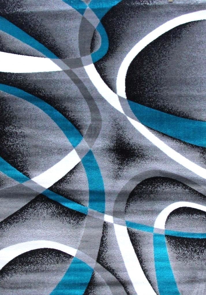 Gray Turquoise Swirl Abstract Contemporary Modern Rugs