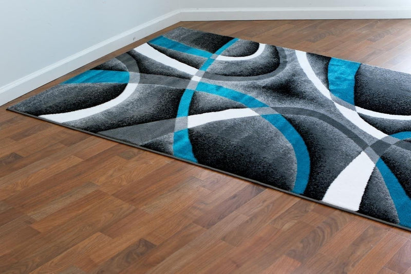 Gray Turquoise Swirl Abstract Contemporary Modern Rugs