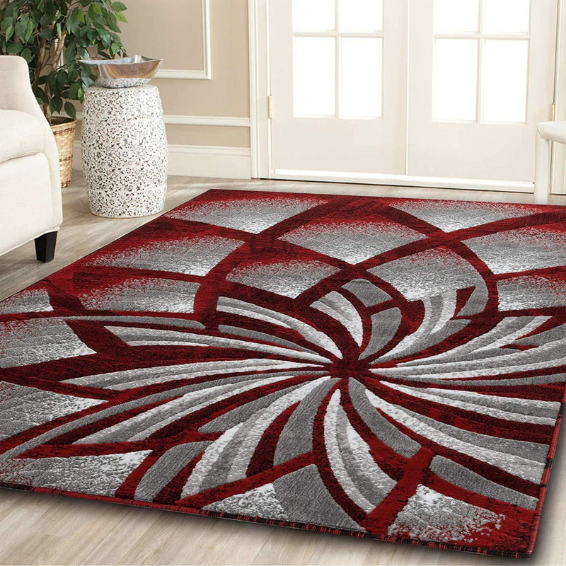 Charlotte Red Abstract Contemporary Area Rugs