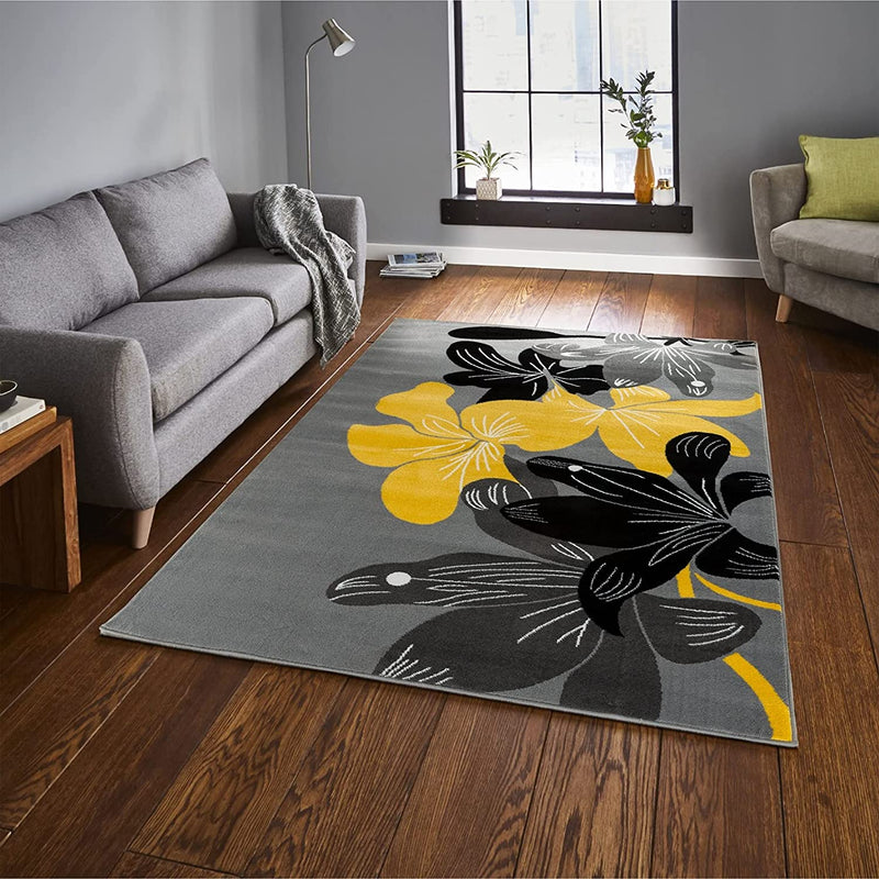 Nevaeh Yellow Floral Contemporary Area Rugs