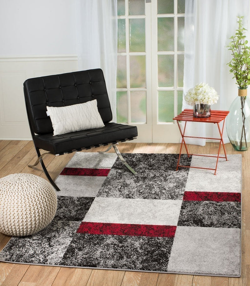 Ember Gray Red Contemporary Area Rugs