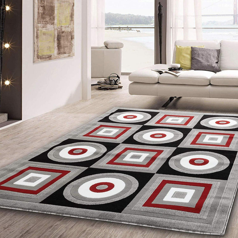 Ella Gray Red Geometric Contemporary Area Rugs