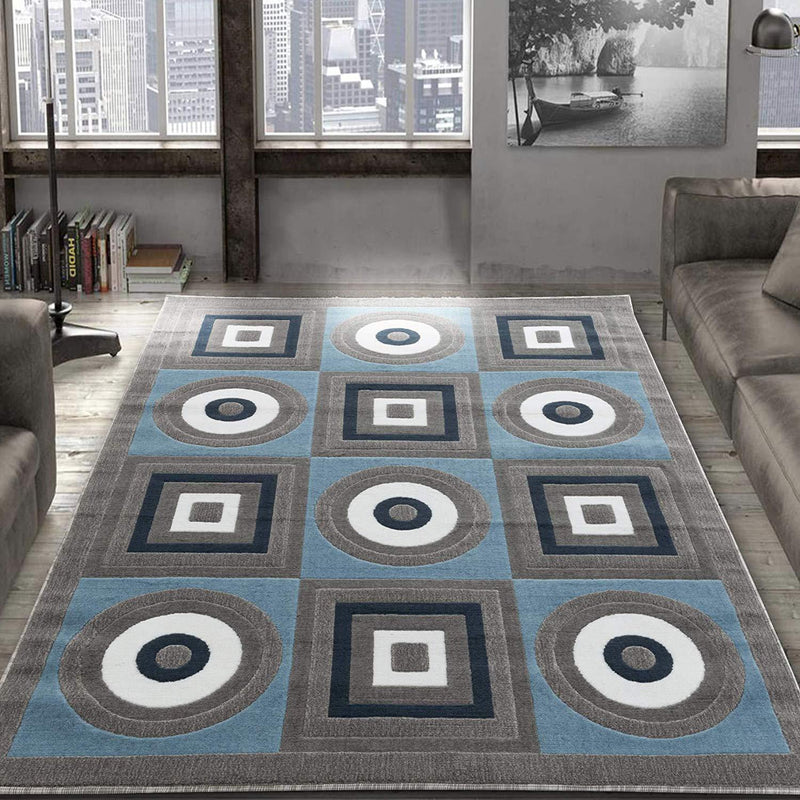 Ella Gray Light Blue Geometric Contemporary Area Rugs