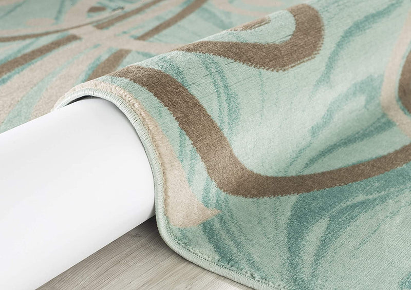 Rachel Turquoise Swirls Abstract Contemporary Area Rugs