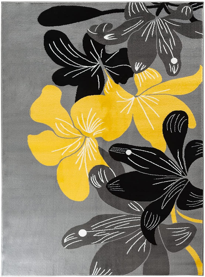 Nevaeh Yellow Floral Contemporary Area Rugs