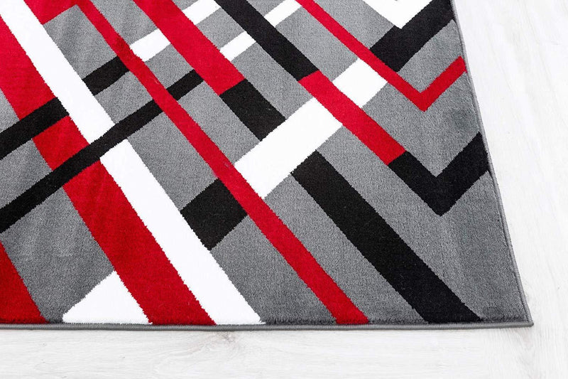 Orion Gray Red Abstract Contemporary Area Rugs