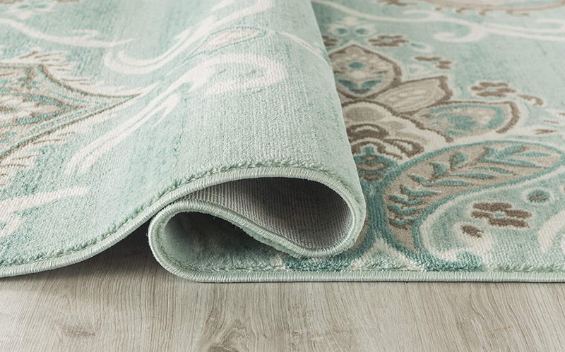 Laura Turquoise Damask Oriental Area Rugs