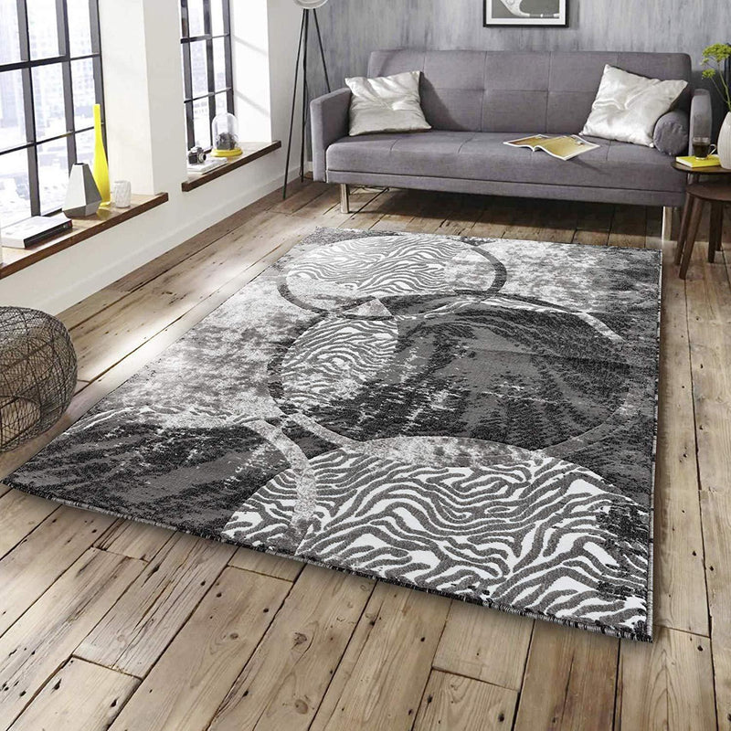 Evelyn Gray Circles Abstract Contemporary Area Rugs