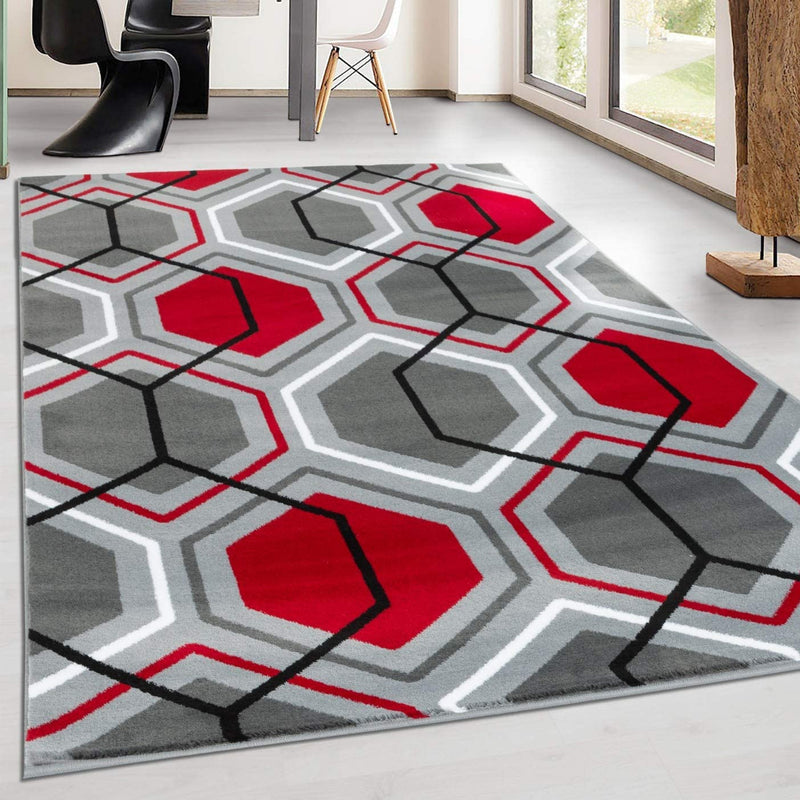 Saylor Gray Red Geometric Contemporary Area Rugs