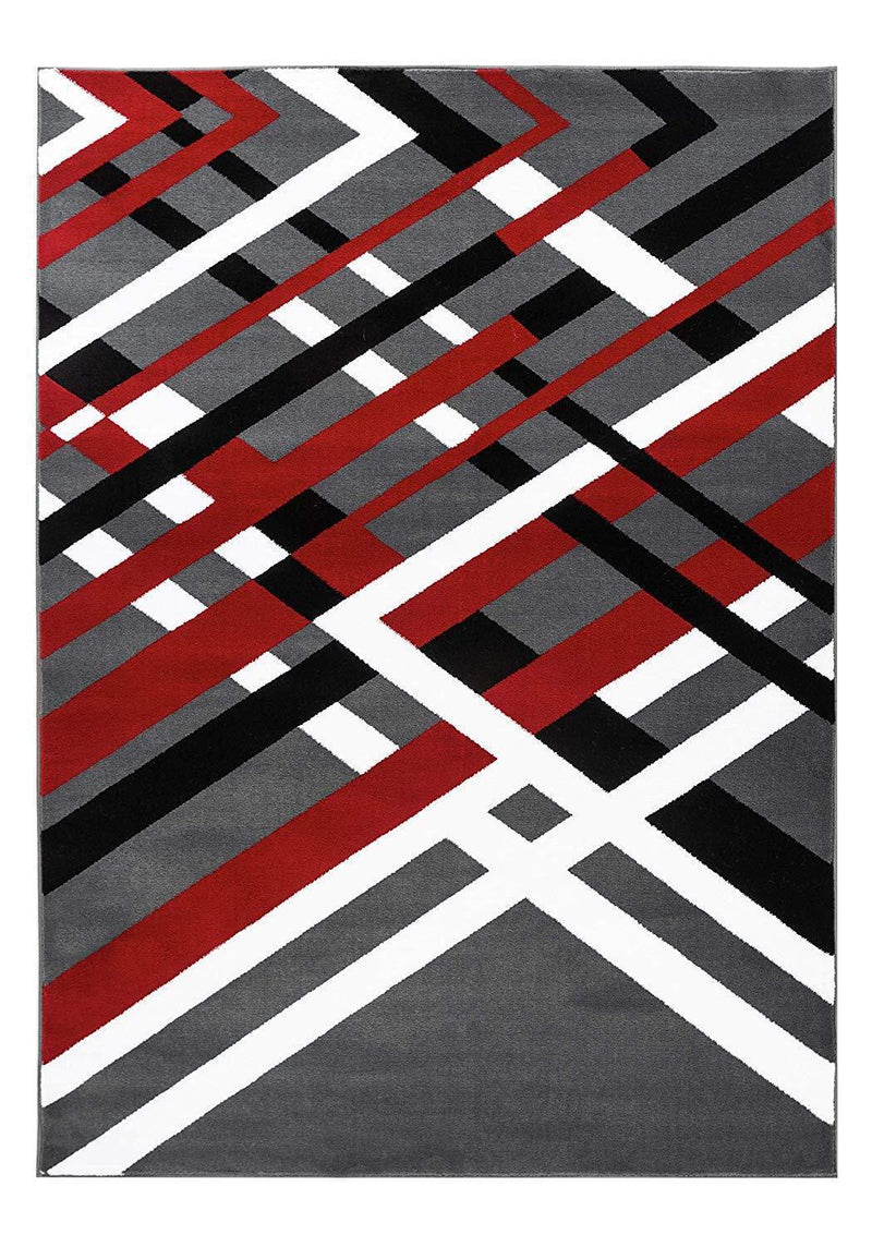 Orion Gray Red Abstract Contemporary Area Rugs