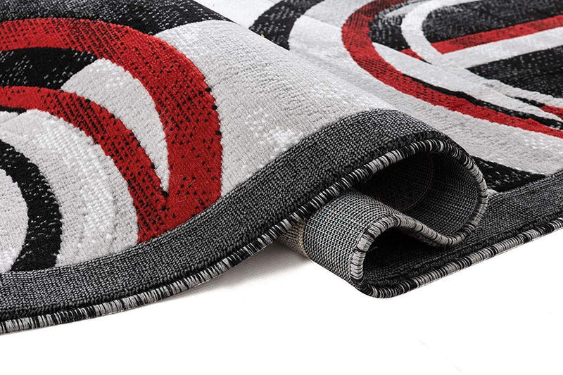 Mia Gray Red Circles Abstract Contemporary Area Rugs