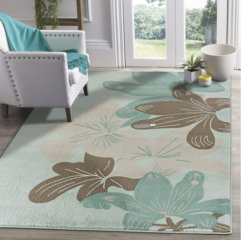 Nevaeh Turquoise Floral Contemporary Area Rugs