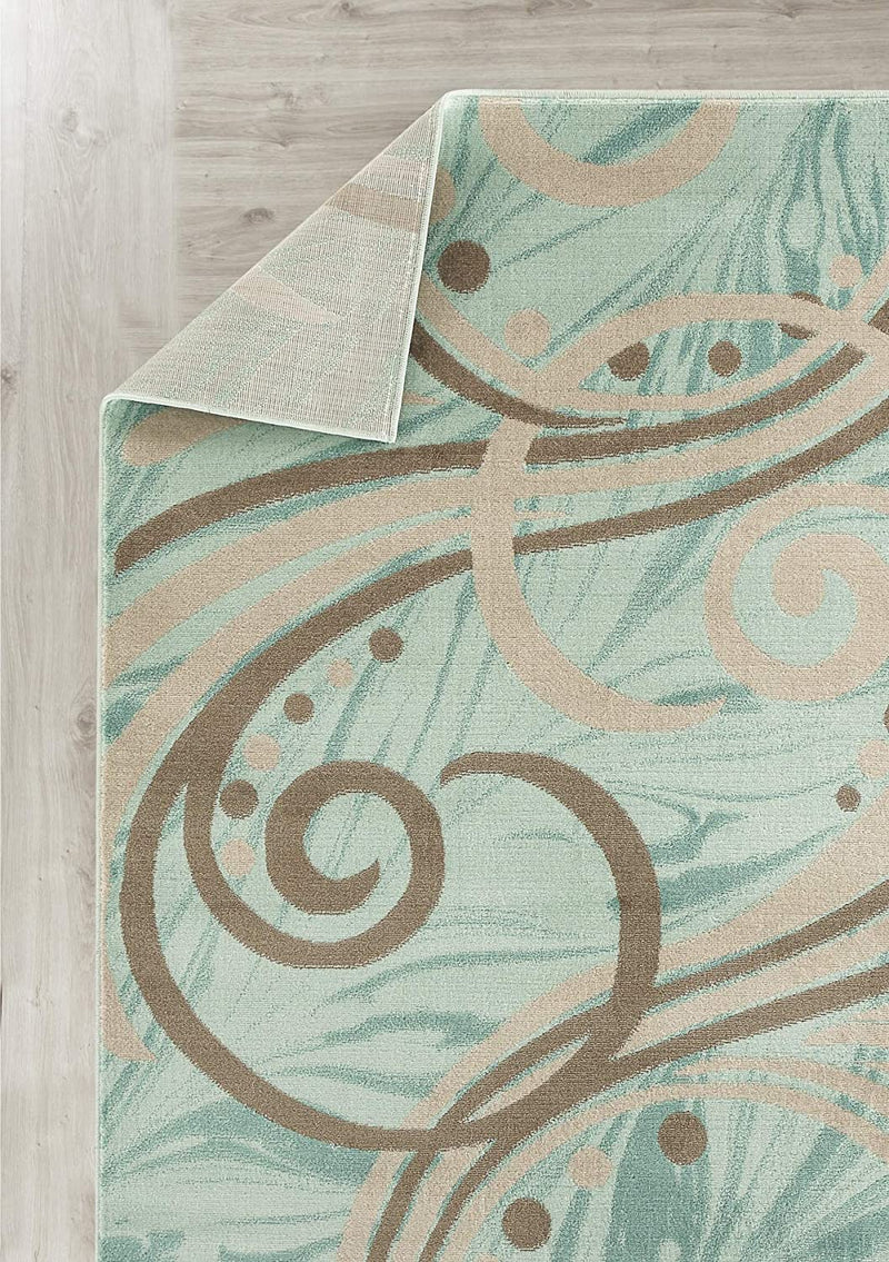 Rachel Turquoise Swirls Abstract Contemporary Area Rugs