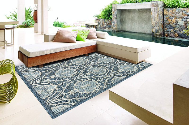 012 Navy Blue Oriental Indoor-Outdoor Area Rug