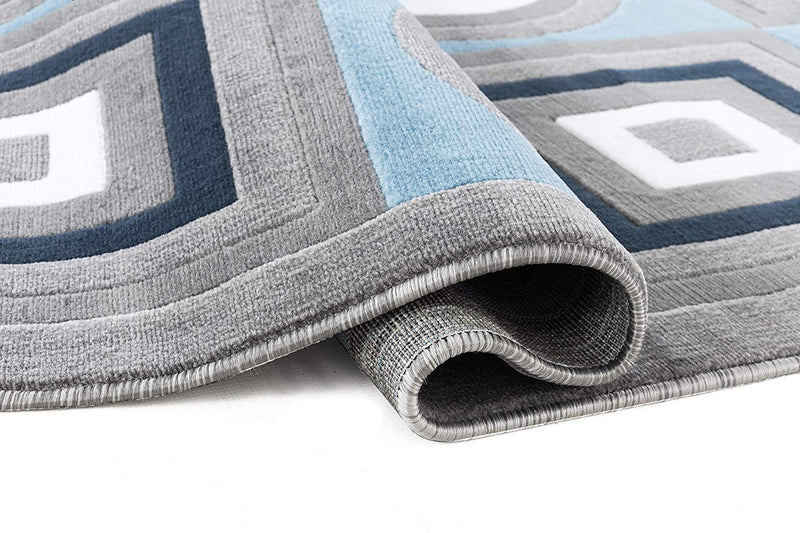 Ella Gray Light Blue Geometric Contemporary Area Rugs