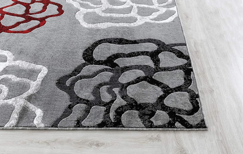 Sophia Gray Red Abstract Contemporary Area Rugs