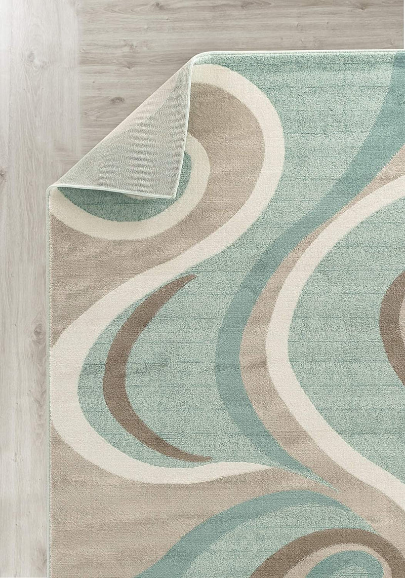 Grayson Aqua Blue Swirl Design Contemporary Area Rugs