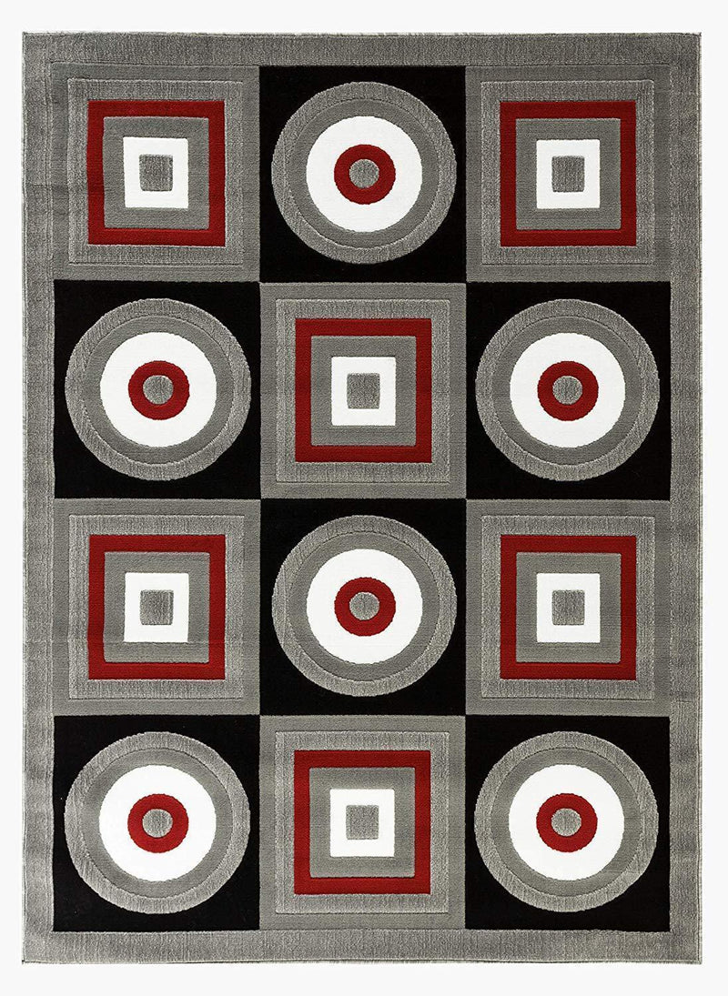 Ella Gray Red Geometric Contemporary Area Rugs