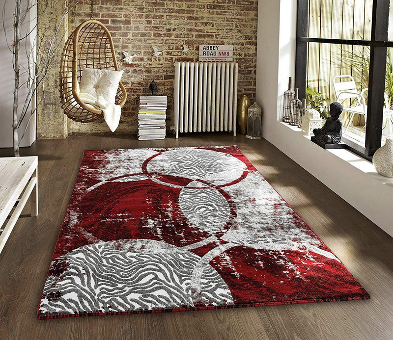 Evelyn Red Circles Abstract Contemporary Area Rugs