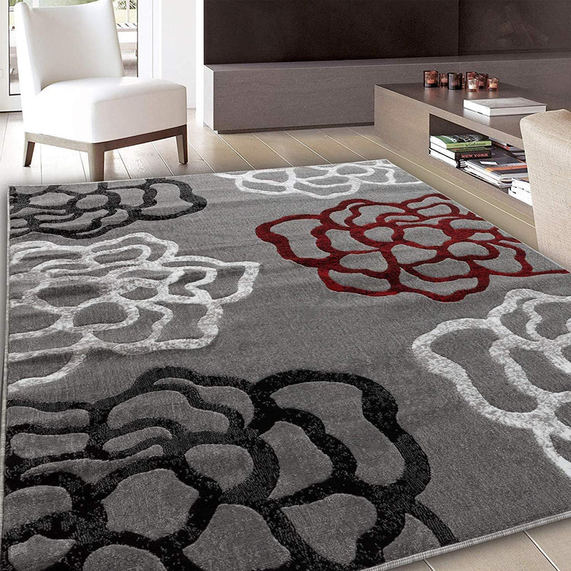 Sophia Gray Red Abstract Contemporary Area Rugs