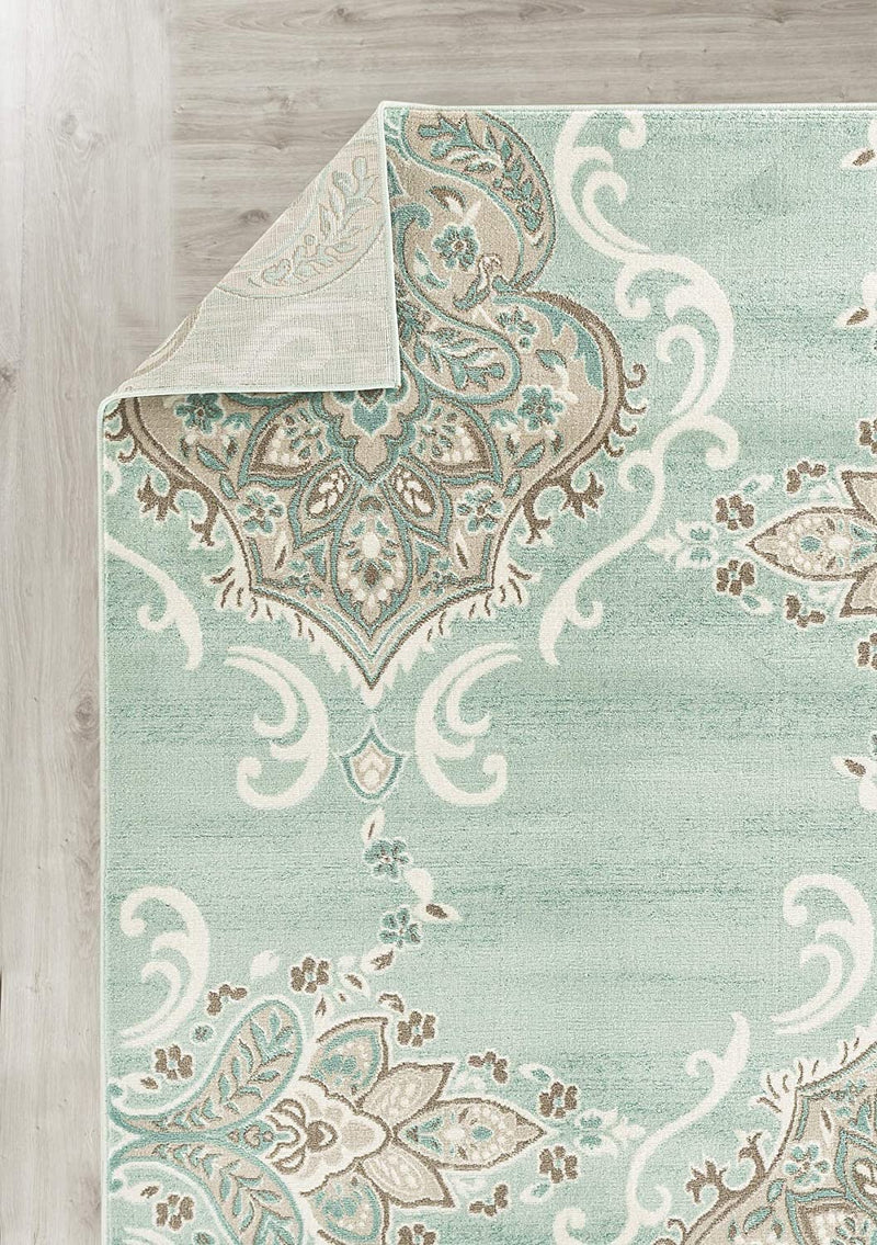 Laura Turquoise Damask Oriental Area Rugs