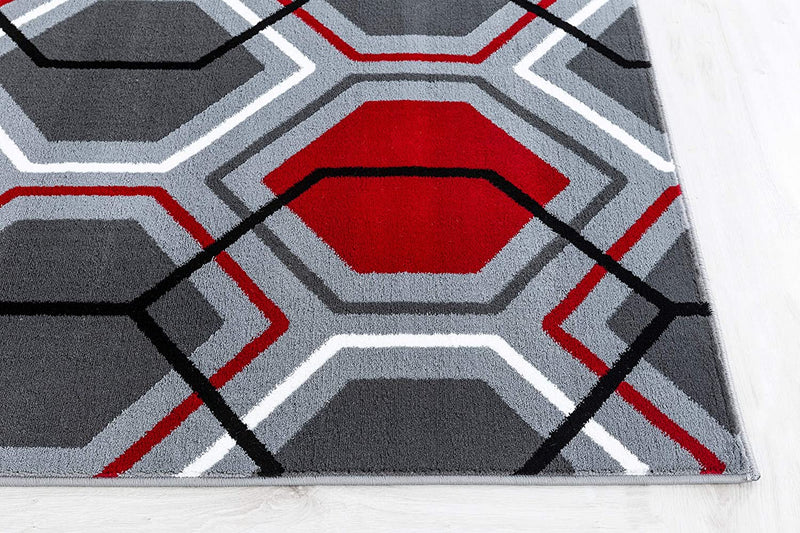 Saylor Gray Red Geometric Contemporary Area Rugs