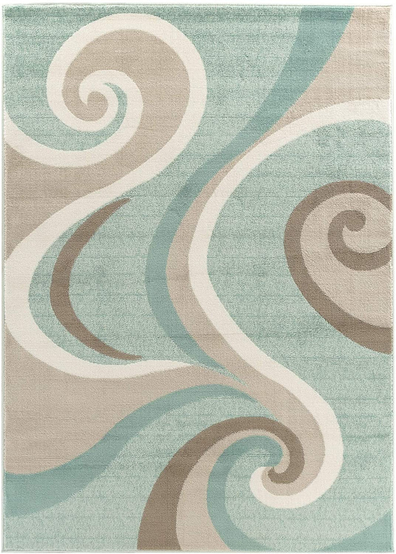 Grayson Aqua Blue Swirl Design Contemporary Area Rugs