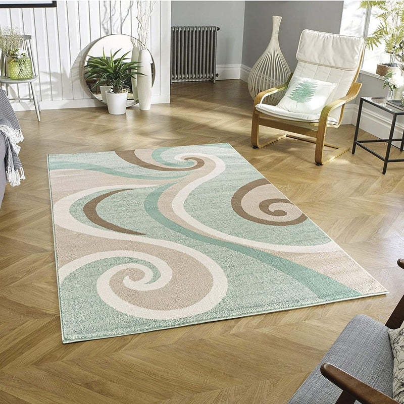 Grayson Aqua Blue Swirl Design Contemporary Area Rugs