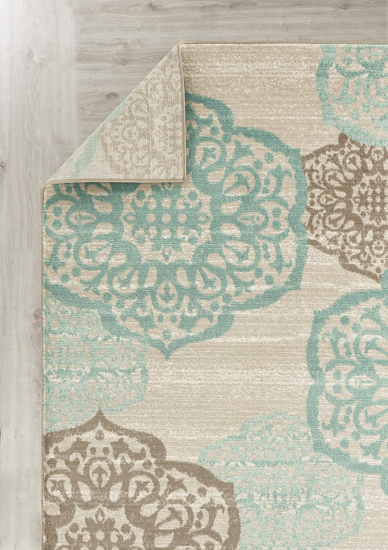 April Turquoise Medallion Contemporary Area Rugs