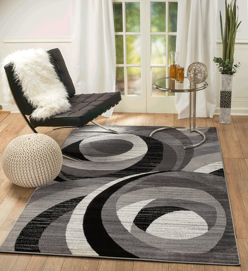 Caden Gray Black Abstract Contemporary Area Rugs