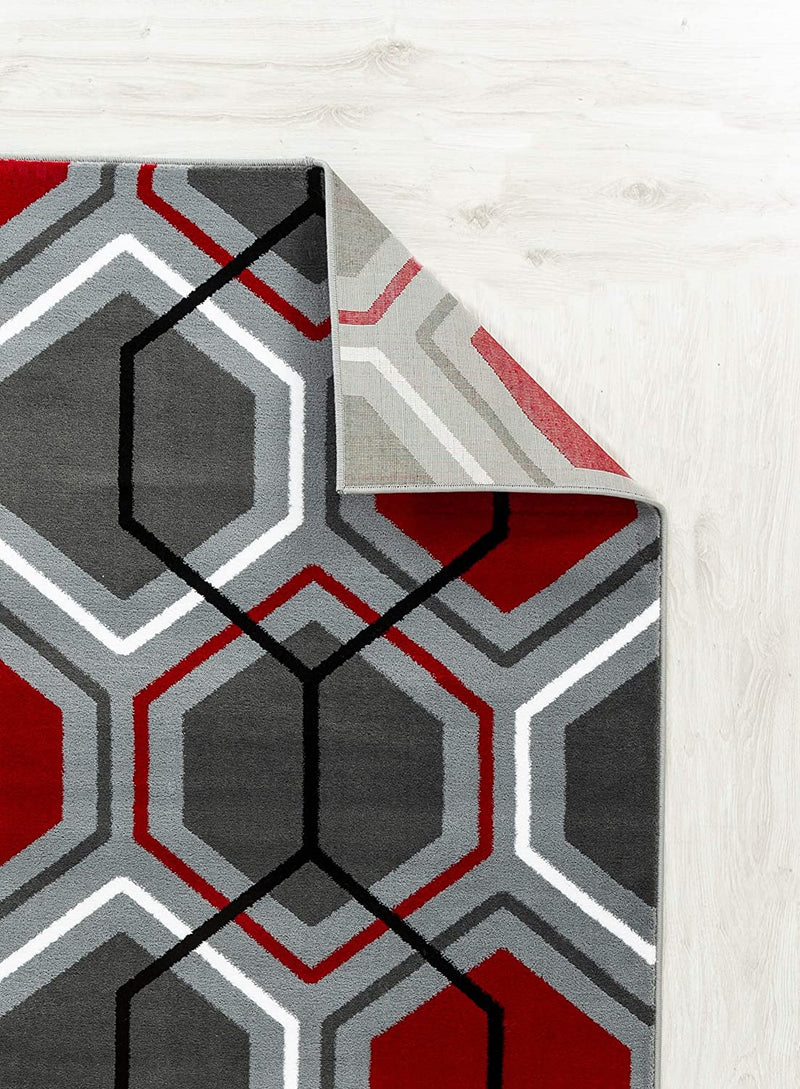 Saylor Gray Red Geometric Contemporary Area Rugs