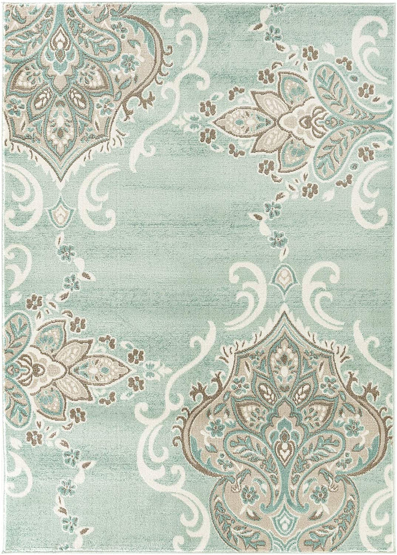 Laura Turquoise Damask Oriental Area Rugs