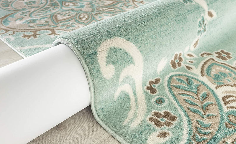 Laura Turquoise Damask Oriental Area Rugs