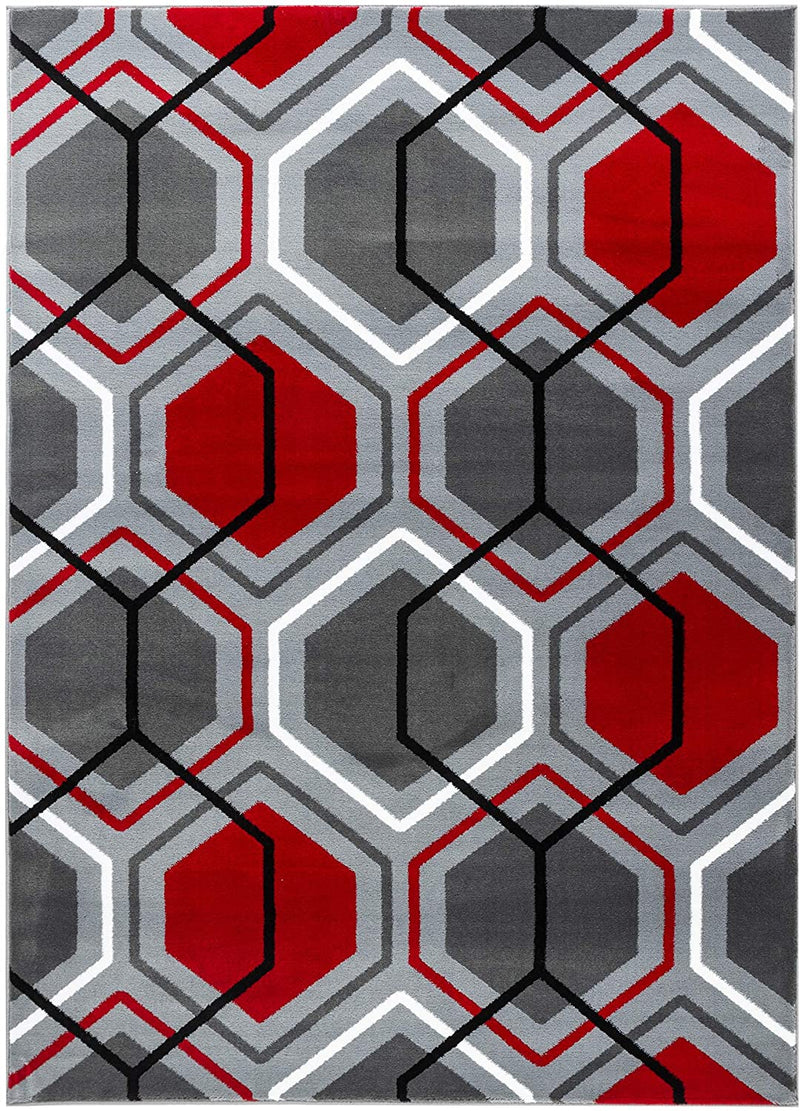 Saylor Gray Red Geometric Contemporary Area Rugs