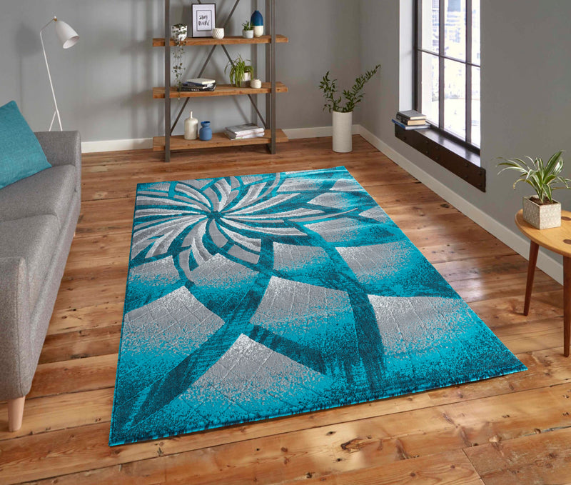 Charlotte Turquoise Abstract Contemporary Area Rugs