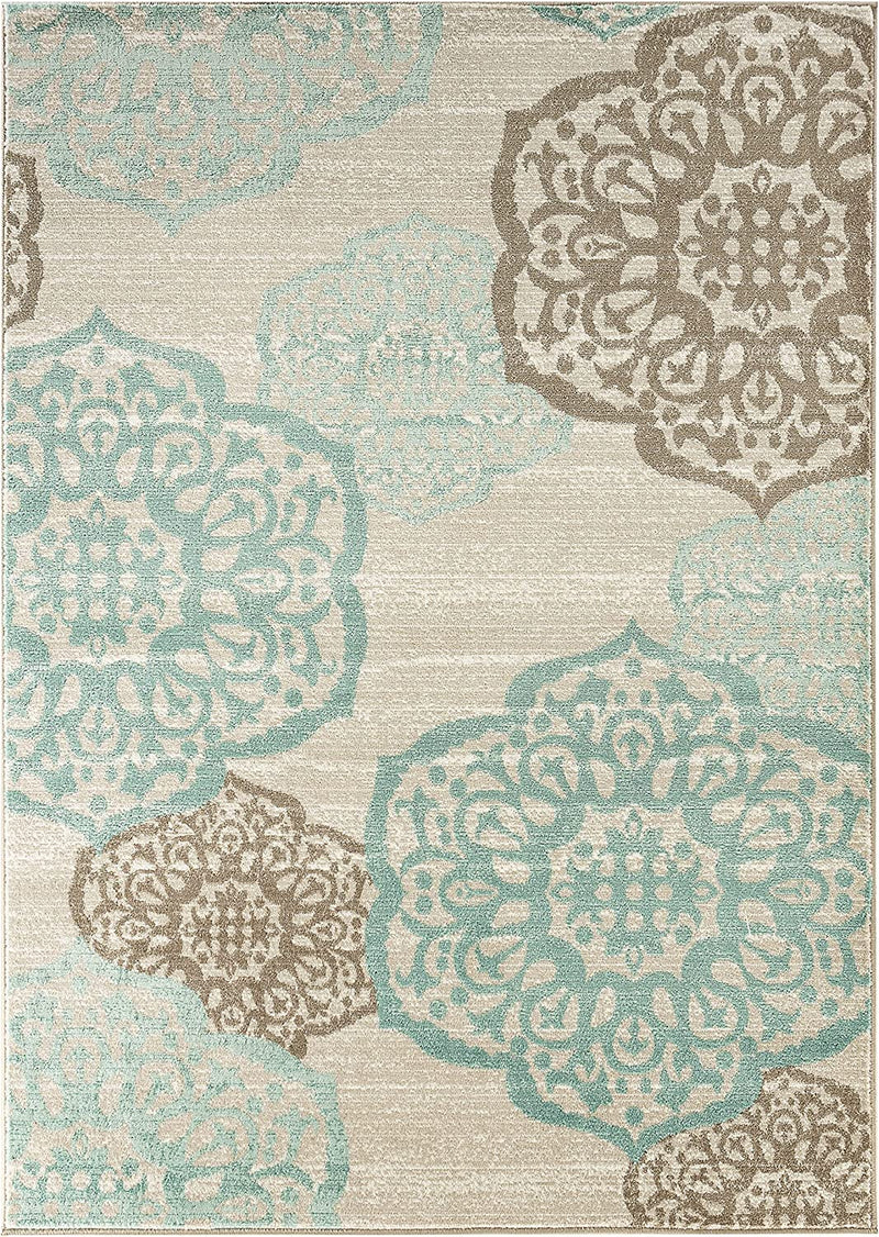 April Turquoise Medallion Contemporary Area Rugs